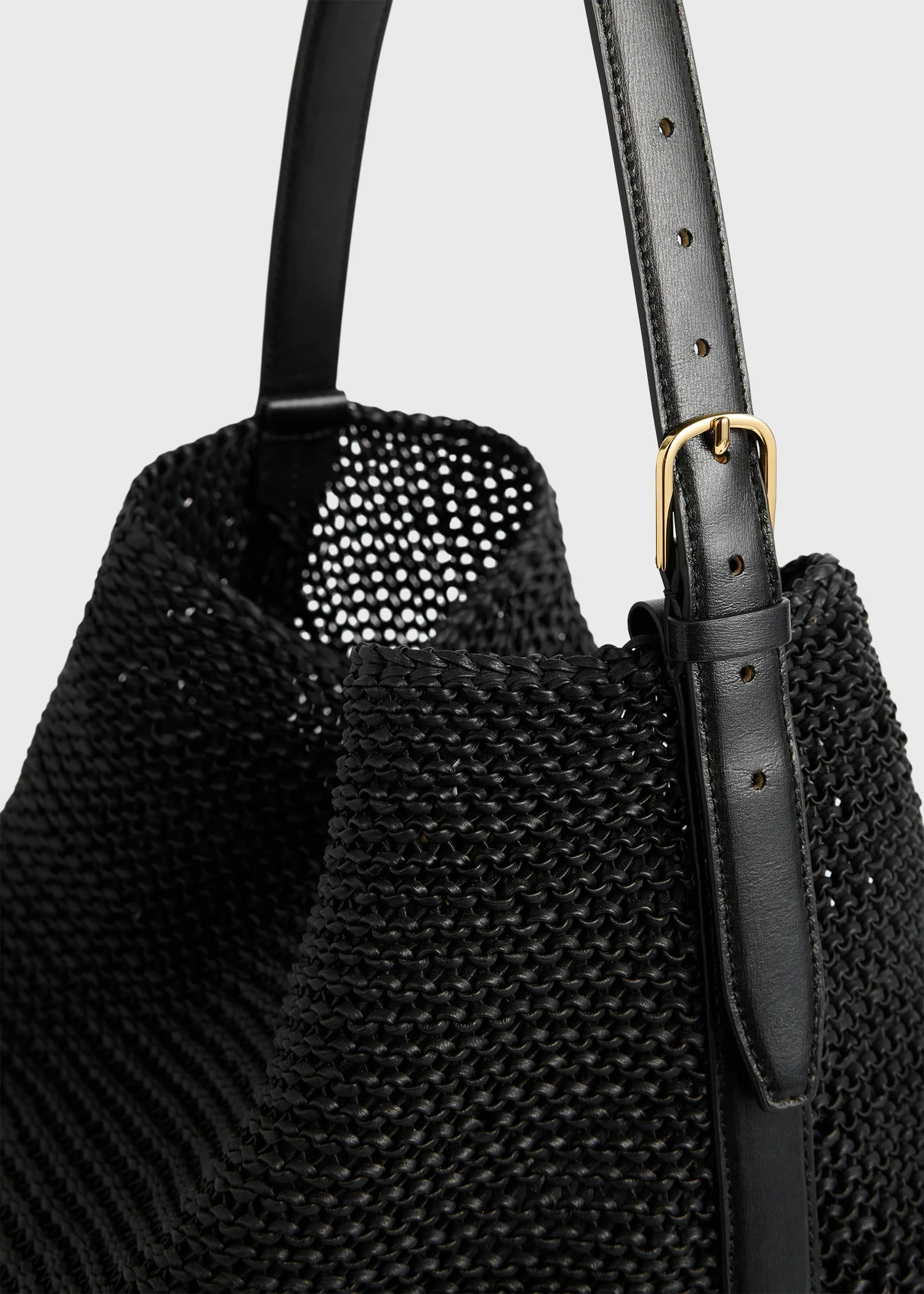 Belted woven-leather tote black - Image 5