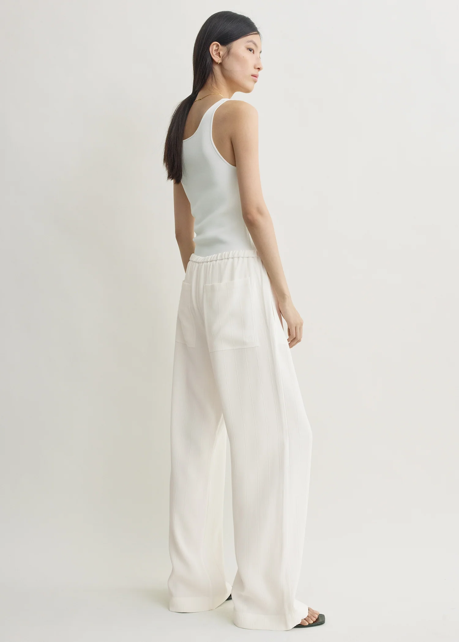 Woven stripe drawstring trousers meringue - Image 3