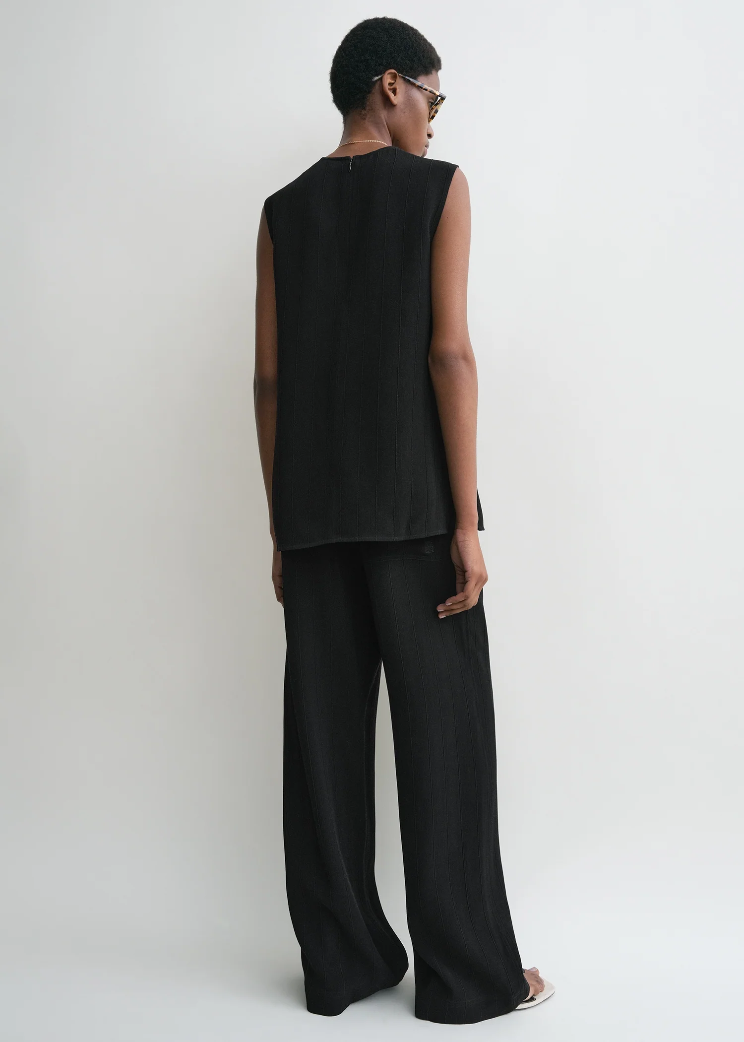 Woven stripe top black - Image 3
